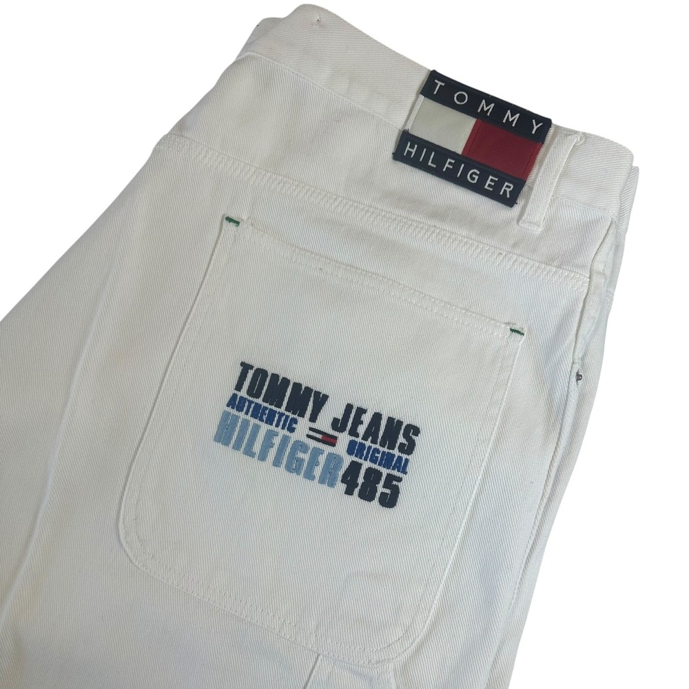 Vintage Tommy Hilfiger Men's Baggy‎ Hip Hop White Jean Shorts Y2K 90"s Skater 42